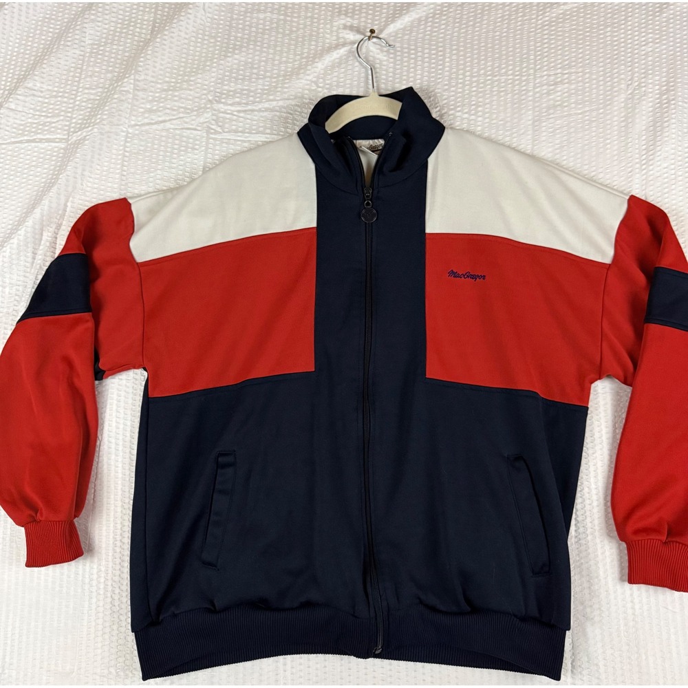 Vintage MacGregor Track Jacket Mens Large Colorblock Navy Red White Full Zip L
